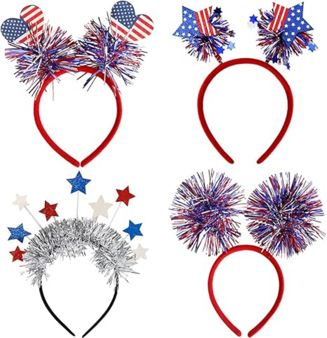 4PCS Patriotic Head Boppers Headbands – 4th of July Flashing Star & Heart Design, Independence Day Hair Accessories, Party Favors for Memorial Day & Veterans Day